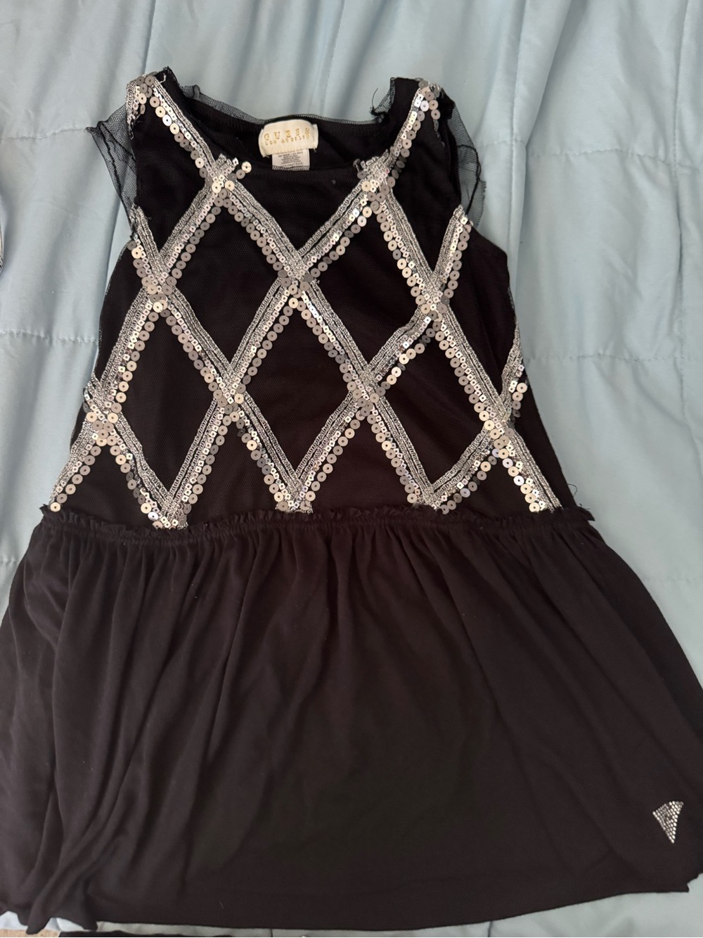 Guess Black Dress with Silver Sequin Diamond Pattern